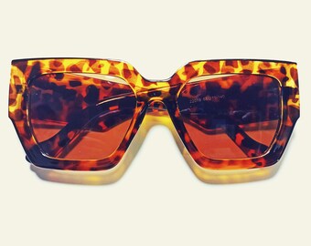 1970s Vintage Style Brown LOLA Oversized Hexagon Sunglasses