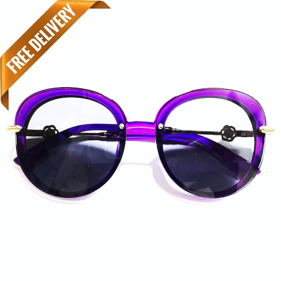 1970s Vintage Style Thin Purple Round Oversized Sunglasses  display picture 2