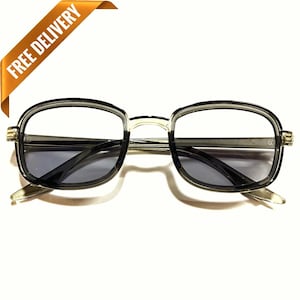 1970s Vintage Style Slim Square Grey Translucent Sunglasses