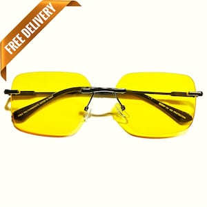 1960s Vintage Style Ice Yellow Candy Mod Rimless Oversized Squared Sunglasses