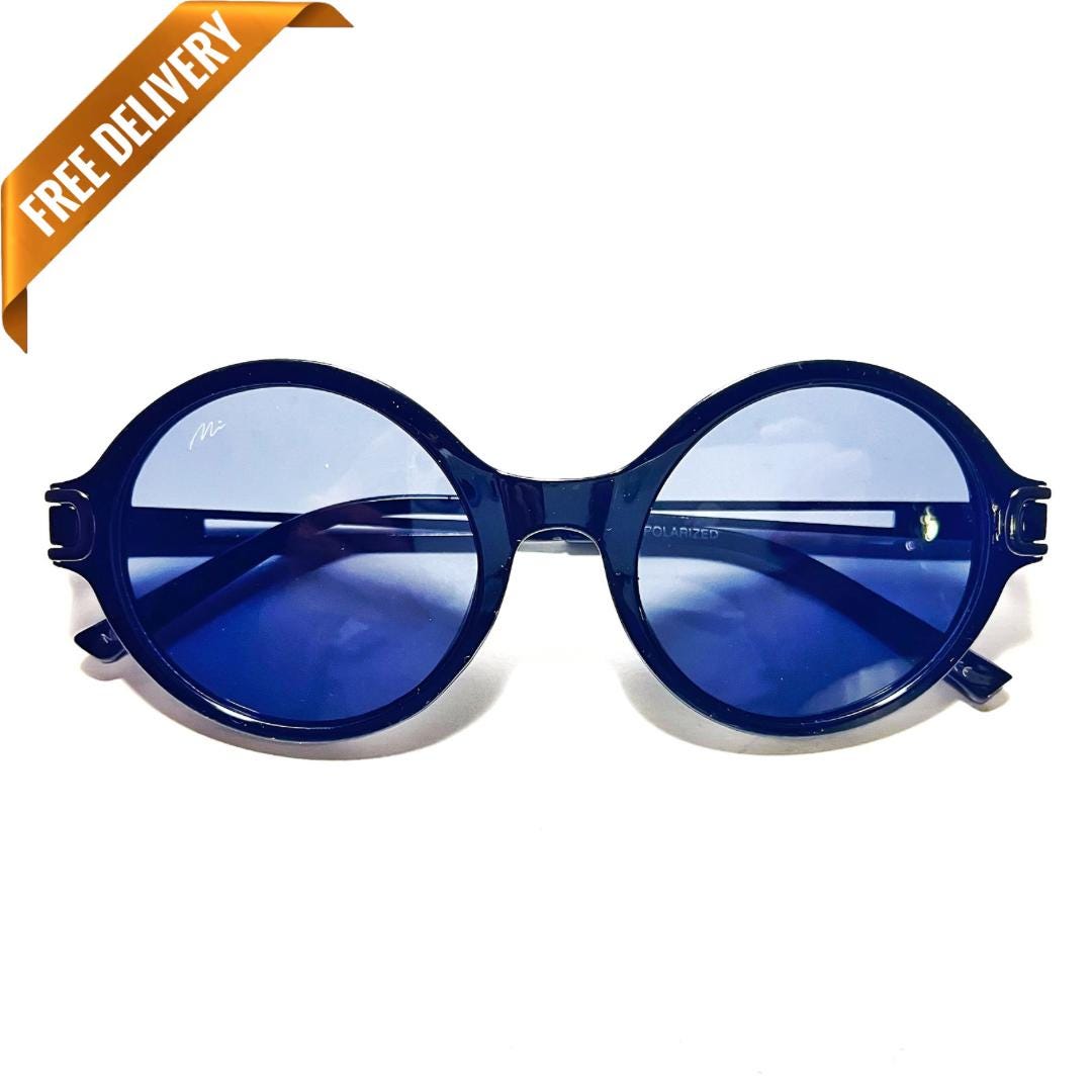 1970s Vintage Style Harry Round Oversized Blue Sunglasses - Etsy display picture 3