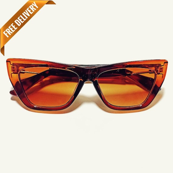 Vintage sunglasses mod caramel brown square frame lenses Amazon.com: kimorn Rectangle Sunglasses for Women Men Trendy  main image 3