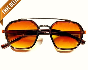 New 1970s Vintage Oversize Sunglasses Large Gold Rimless Brown Fade Lens | #632 70s 80s NEW VINTAGE Sunglasses Rimless Faceted Brown  main image 4
