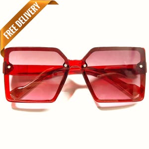 1970s Vintage Style Slim Square Red Translucent Sunglasses