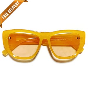 1960s Vintage Style Ice Yellow Mod Oversized Squared Sunglasses