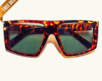 1970er Jahre Vintage Style Dicke Quadratische Übergroße Durchscheinende Sonnenbrille