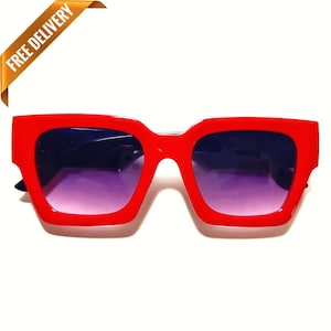 Retro 1970s Vintage Style FOXY RED Oversized Square Sunglasses