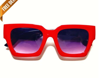 Retro 1970s Vintage Style FOXY RED Oversized Square Sunglasses
