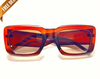 Occhiali da sole vintage anni '70, montature/occhiali da sole/hipster/retrò, tonalità multicolore, color cremisi, realizzati negli USA. - Italia