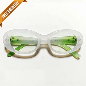 Ice White&Green 70s Vintage Style Cat-Eye Thick Candy Sunglass