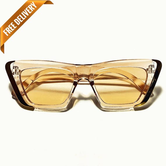 1970s Vintage Style Yellow Cateye Oversized Womens 