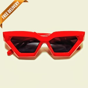 1960s Vintage Style Red TWIGGY Mod Oversized Y2K Cat Eye Sunglasses