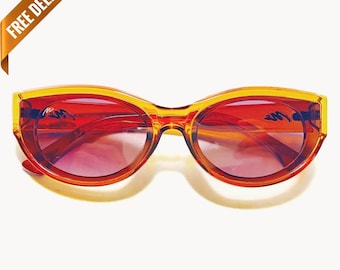 1970s Vintage Style Braune Oversized Katzenauge Sonnenbrille