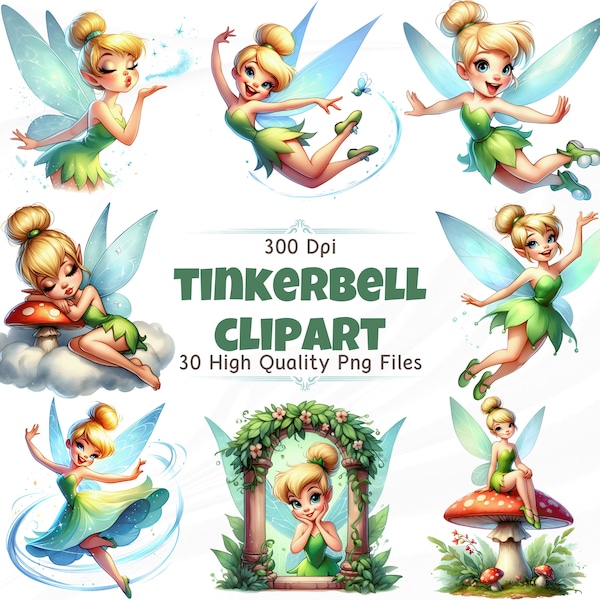 Tinkerbell Clipart Set - 300 DPI, High-Resolution, Transparent Background for Commercial Use, Perfect for DIY Gifts & Crafts