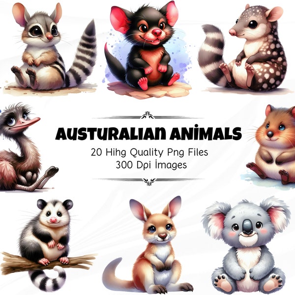 Australian Animal Clipart Set - 20 High-Quality PNG Graphics, Perfect for Commercial Projects & Educational Materials