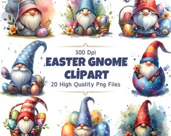 Watercolor Easter Gnome Clipart - High Quality 300 DPI, Transparent Background, Ideal for Seasonal Projects & Gifts, Commercial License