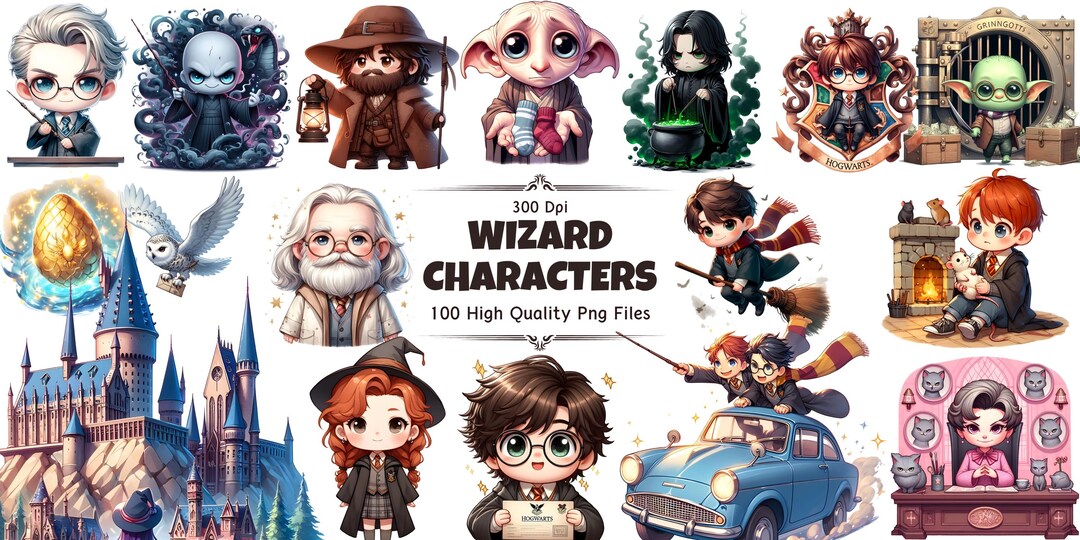 100 Wizard School Characters Clipart Set 300 DPI, High-resolution ...