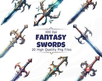 Fantasy Swords Clipart Set - 300 DPI, High-Resolution, Transparent Background for Commercial Use, Perfect for DIY Gifts & Crafts