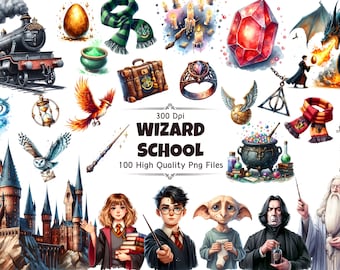 100 Wizard School Clipart Set - 300 DPI, High-Resolution, Transparent Background for Commercial Use, Perfect for DIY Gifts & Crafts