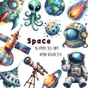 Space Clipart | Astronaut Png | Planets Clip Art | Trasparent Background | Cute Space High Quality Clipart | 300 Dpi 35 Png | Commercial Use