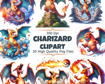 Charizard Clipart Set - 300 DPI, High-Resolution, Transparent Background for Commercial Use, Perfect for DIY Gifts & Crafts