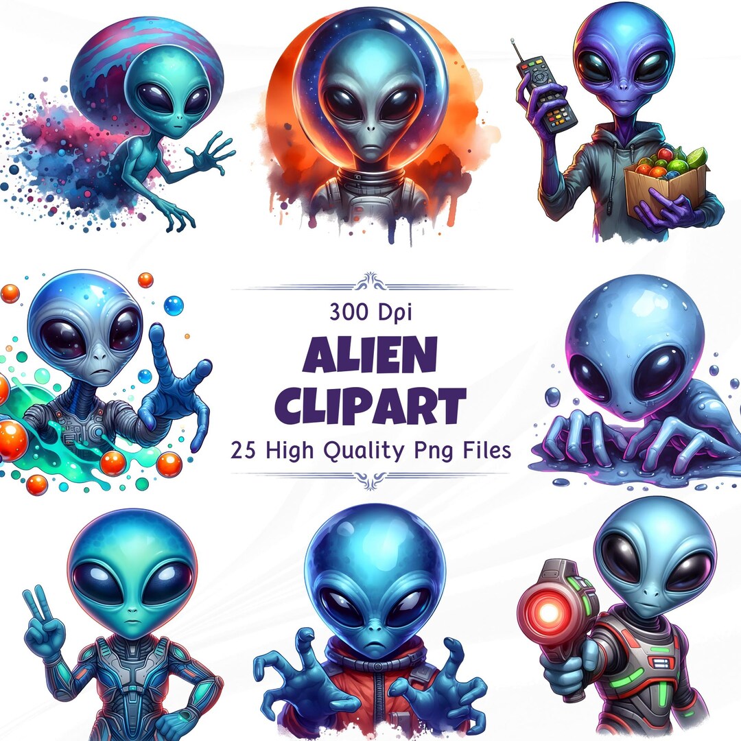 Alien Clipart Set 300 DPI, High-resolution, Transparent Background for ...