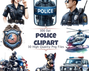 Police Clipart Bundle Collection | 30 High Quality 300 Dpi PNG Images | Transparent Background | Commerical License | Digital Download