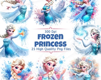 Frozen Princess Clipart Set - 300 DPI, High-Resolution, Transparent Background for Commercial Use, Perfect for DIY Gifts & Crafts