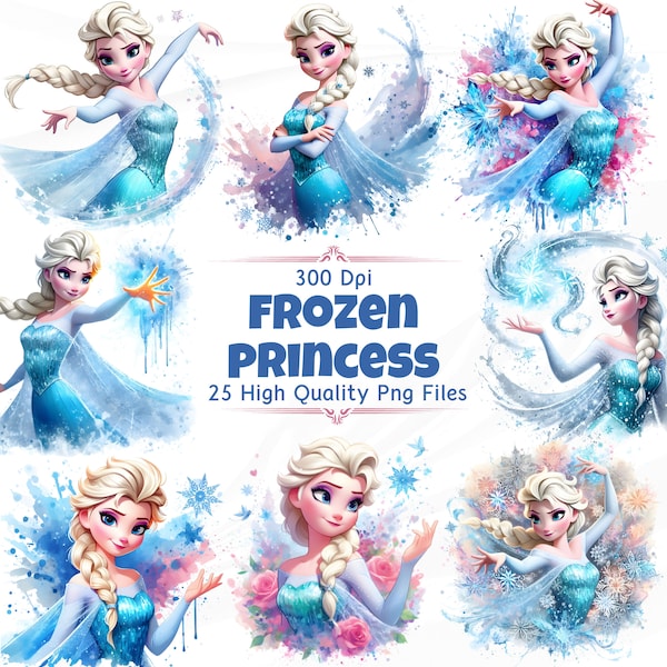 Conjunto de imágenes prediseñadas de Frozen Princess - 300 DPI, alta resolución, fondo transparente para uso comercial, perfecto para regalos y manualidades de bricolaje