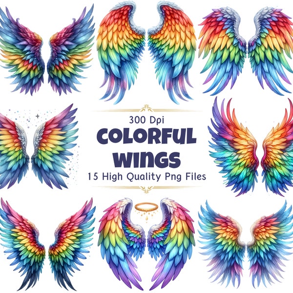 Colorful Wing Clipart - 300 DPI, Transparent, Commercial Use, Digital Download for Creative Projects, Unique Gift for Artists