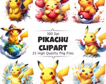 Pikachu Clipart Set - 300 DPI, alta resolución, fondo transparente para uso comercial, descarga digital, perfecto para regalos y manualidades de bricolaje