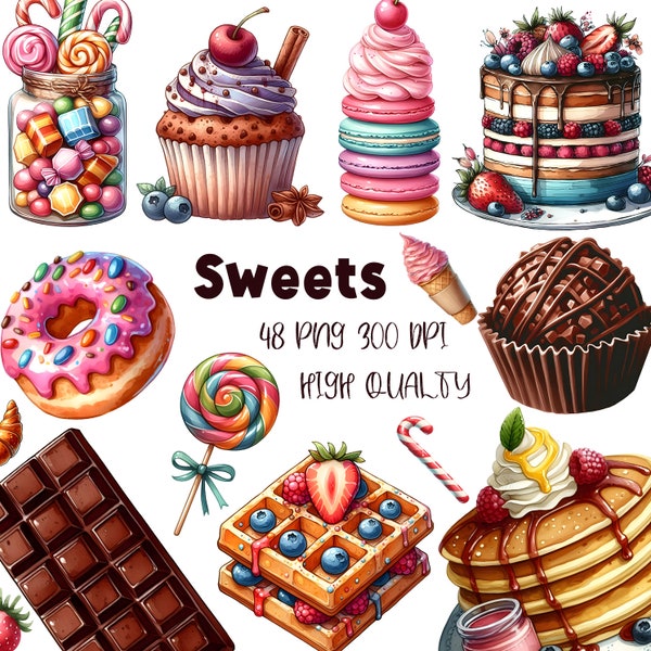 Sweets Clipart | Cupcake Clipart | Cake Clipart | Donuts Clipart | Dessert Clip Art | Sweet Food Clipart | Digital Download High Quality Png