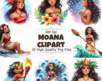 Moana Clipart Set - 300 DPI, High-Resolution, Transparent Background for Commercial Use, Perfect for DIY Gifts & Crafts