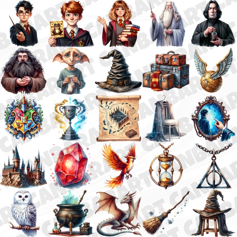 100 Wizard School Clipart Set 300 DPI, High-Resolution, Transparent Background for Commercial Use, Perfect for DIY Gifts & Crafts zdjęcie 4