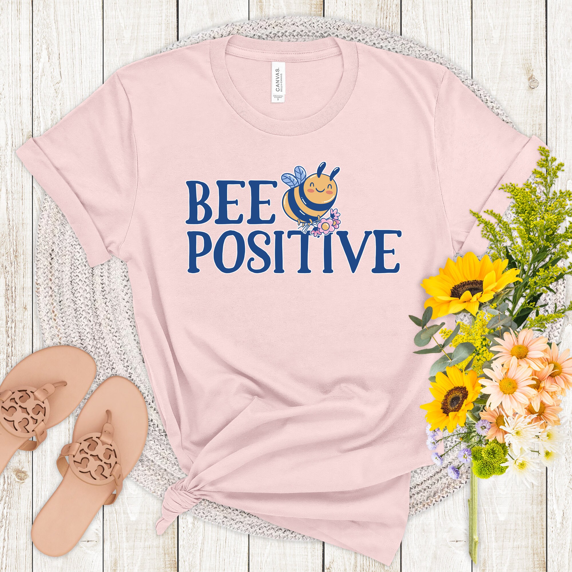 Bee Positive Shirt: Floral Graphic Tee, Soft Bella Canvas Cotton