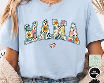 Camiseta Floral Mama: Camiseta Boho Retro Varsity Mom