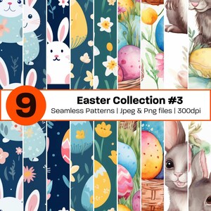 Easter Digital Paper Watercolour Easter Seamless Pattern Easter Egg Patterns Easter Bunny Easter Chicks | Okay for Commercial Projects
