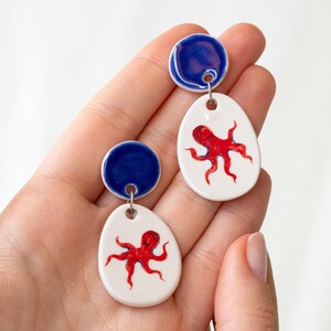 Octopus earring, octopus jewelry, dangle ceramic earring, octopus gift, handmade ceramic jewelry, gift for her, Fisherman Aesthetic