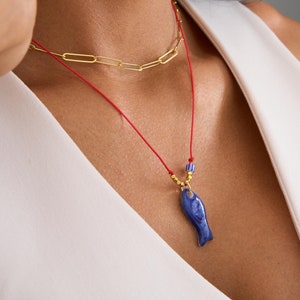 Fish Charm Red String Necklace, Red Jewelry, Red Cord, Fish Lover Necklace, Minimal Red Necklace, Red Choker Necklace