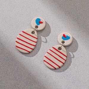 Red Stripe Earrings Handmade Earrings Ceramic Earrings Pop Art image 3