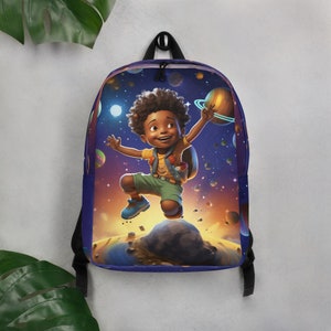 Sac à dos minimaliste Black Boy Space Adventure - Afro-américain - Garçon marron