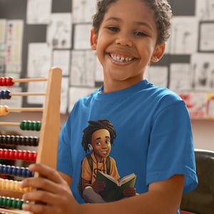 Black Boy Reading Kids Heavy Cotton™ Tee - African American Representation - Education