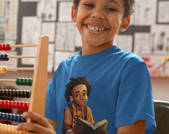 Black Boy Reading Kids Heavy Cotton™ Tee - African American Representation - Education
