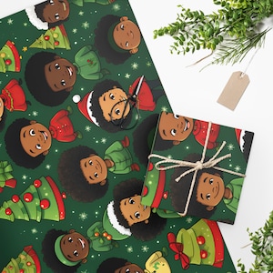 Black Kids Christmas Wrapping Paper - African American Kids - Natural Hair - Brown Skin Girls