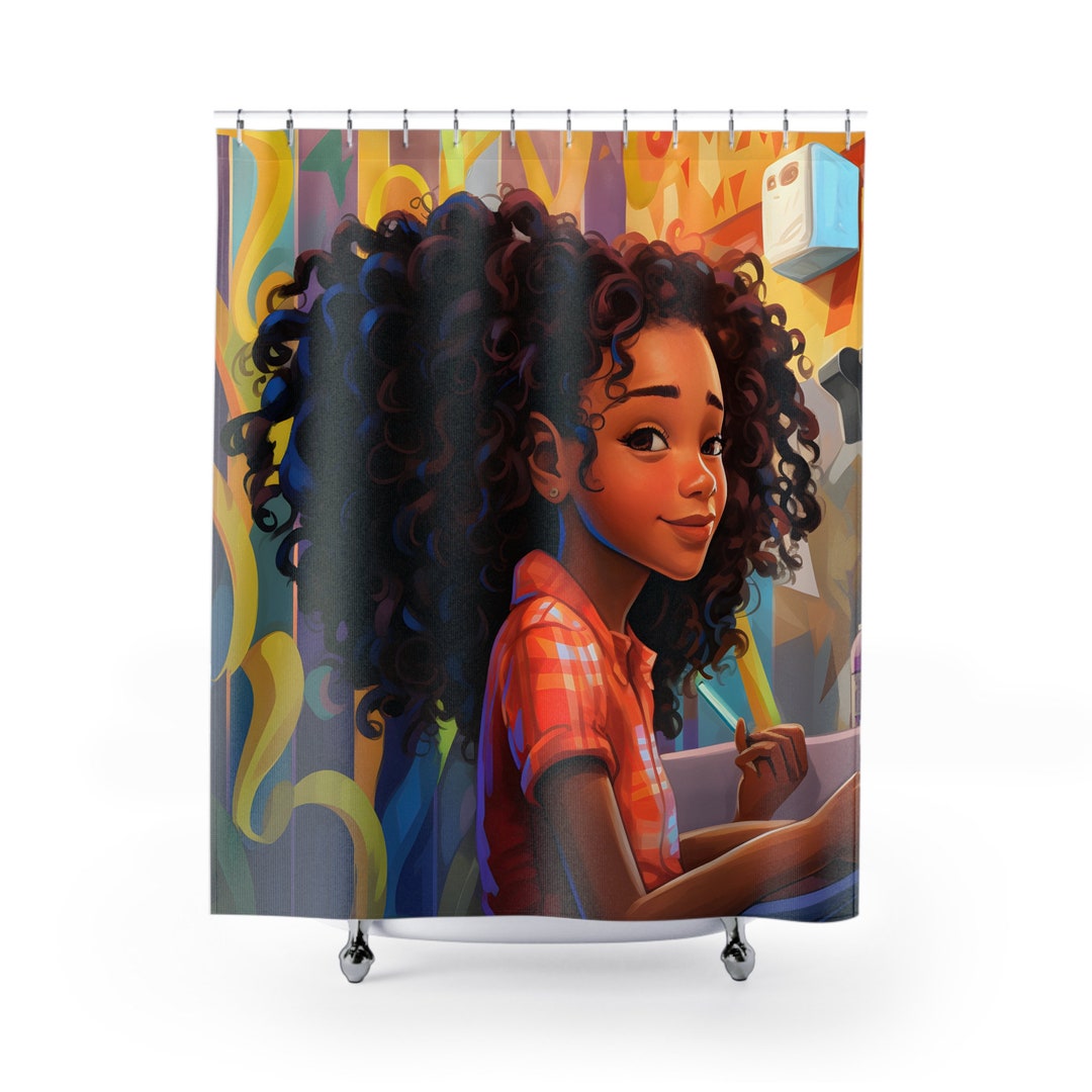 Black Girl Shower Curtain African American Curly Hair Etsy