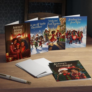 Tarjetas de Navidad afroamericanas - Niños negros - Elfos negros - Familia negra - Papá Noel negro - Paquete de 5