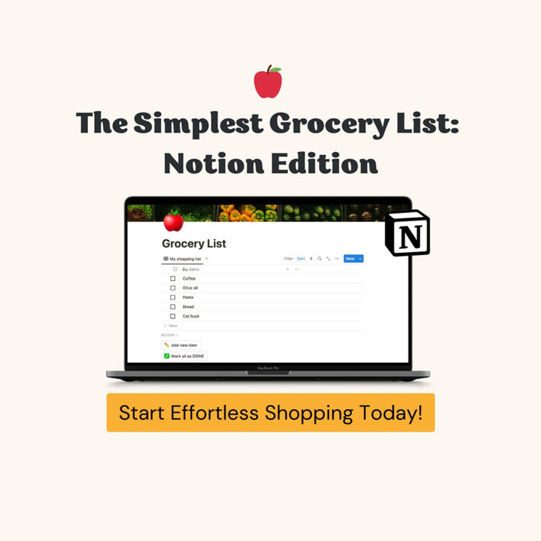 Simpleshop the Simplest Grocery List Notion Template for Shopping - Etsy