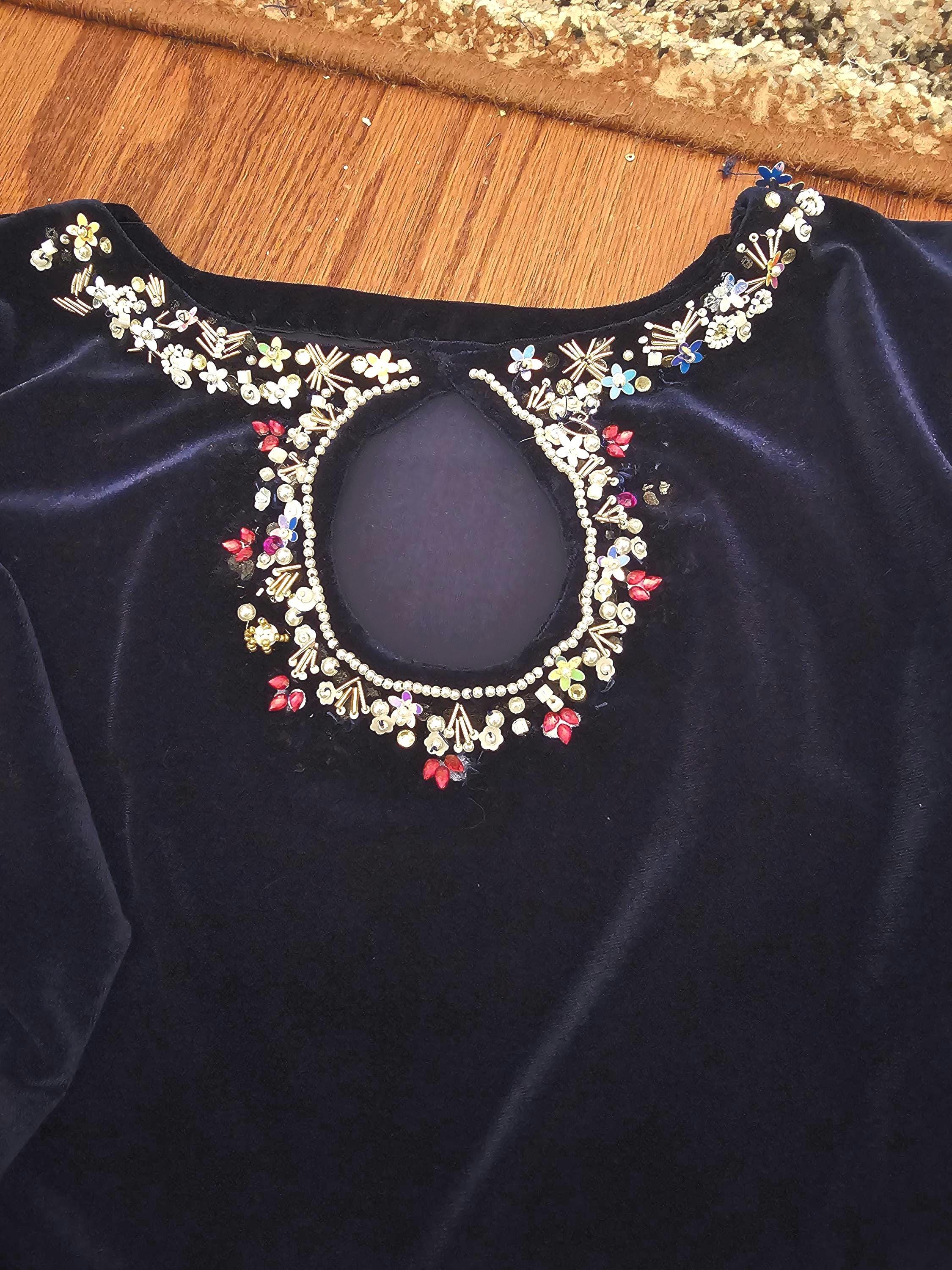 Velvet Pearl-work Dress With Bottom ,plazo M,L - Etsy Ireland
