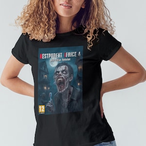 May include: Black t-shirt with a zombie graphic and the text "RESTPUDENT FRICE 4 mauvaise haleine" and a "12 CARIES" rating. The design features a zombie holding a toothbrush against a haunted house backdrop.