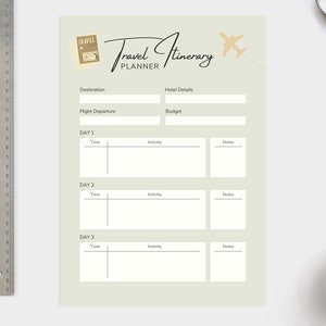 Printable & Digital Travel Itinerary Template | Vacation Planner, Trip Organizer | Travel Journal | Planner Insert | Goodnotes Compatible